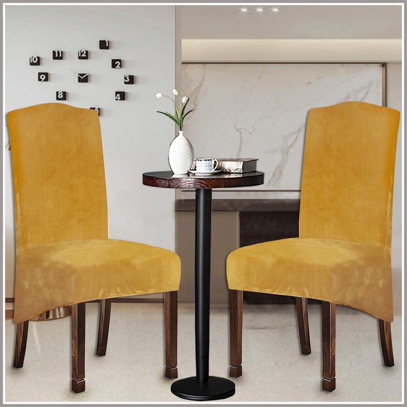 KELUINA Velvet Plush XL Dining Chair Covers, Set of 4 Stretch Chair covers, Spandex High Chairs Protector Covers Seat Slipcover with Elastic Band for Dining Room,Wedding, Ceremony, Banquet (Mustard Gold) - Image 5